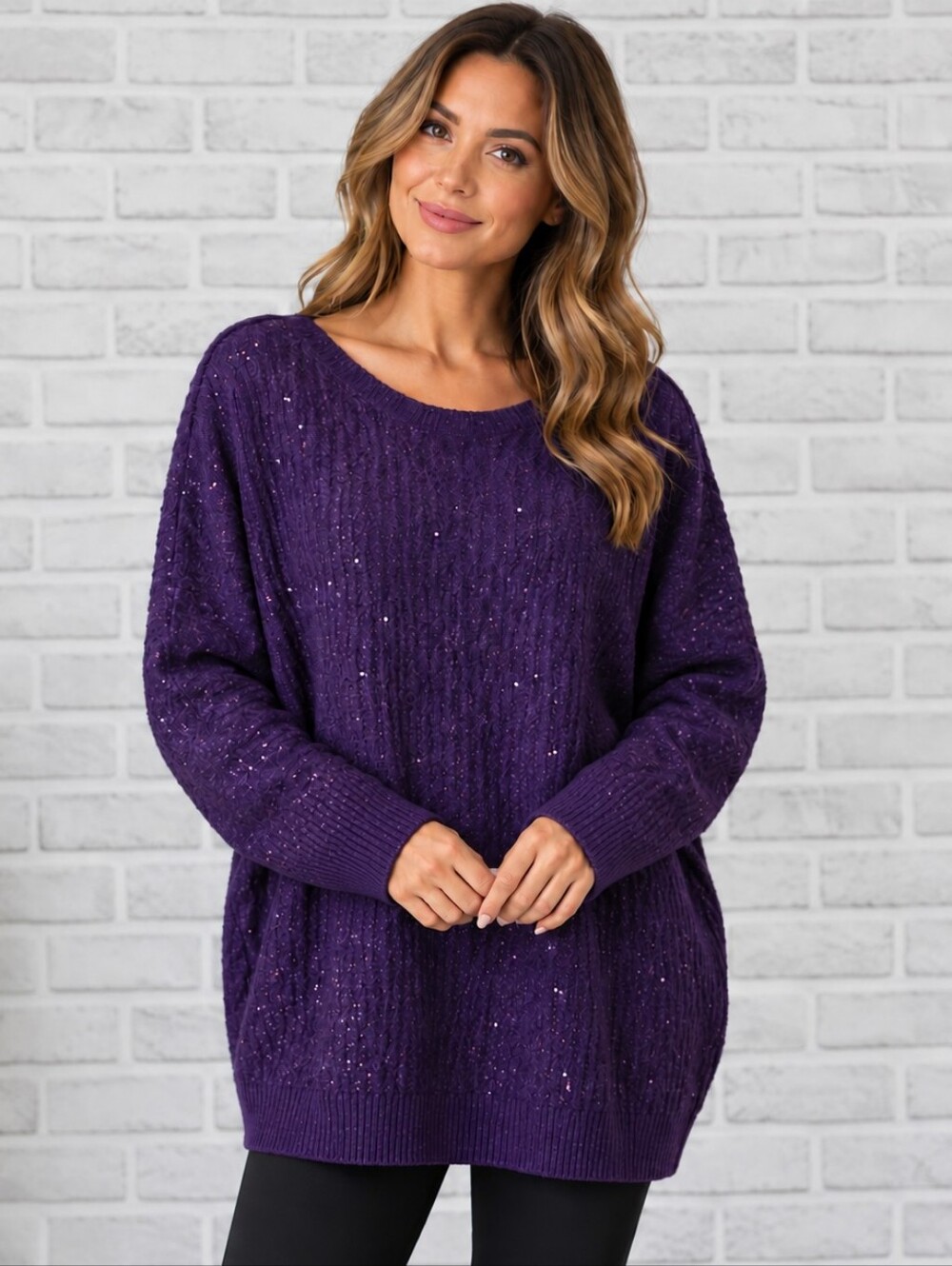 Purple Sequin Dolman Sleeve Sweater Plus Size 3X NWT